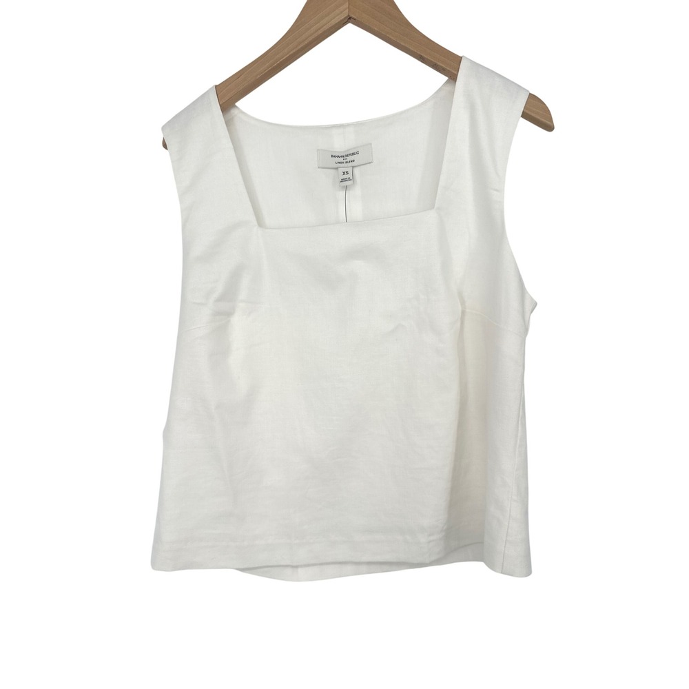 Banana Republic Linen Blend Top Women XS White Square Neck Tank Shell Minimalist